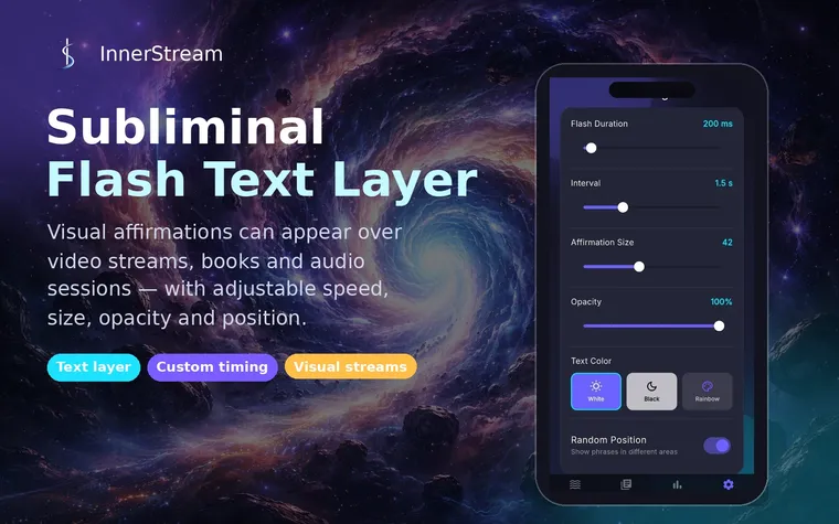 InnerStream subliminal flash text layer settings